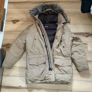 Michael Kors Tan Puffer Jacket with Faux Fur Hood